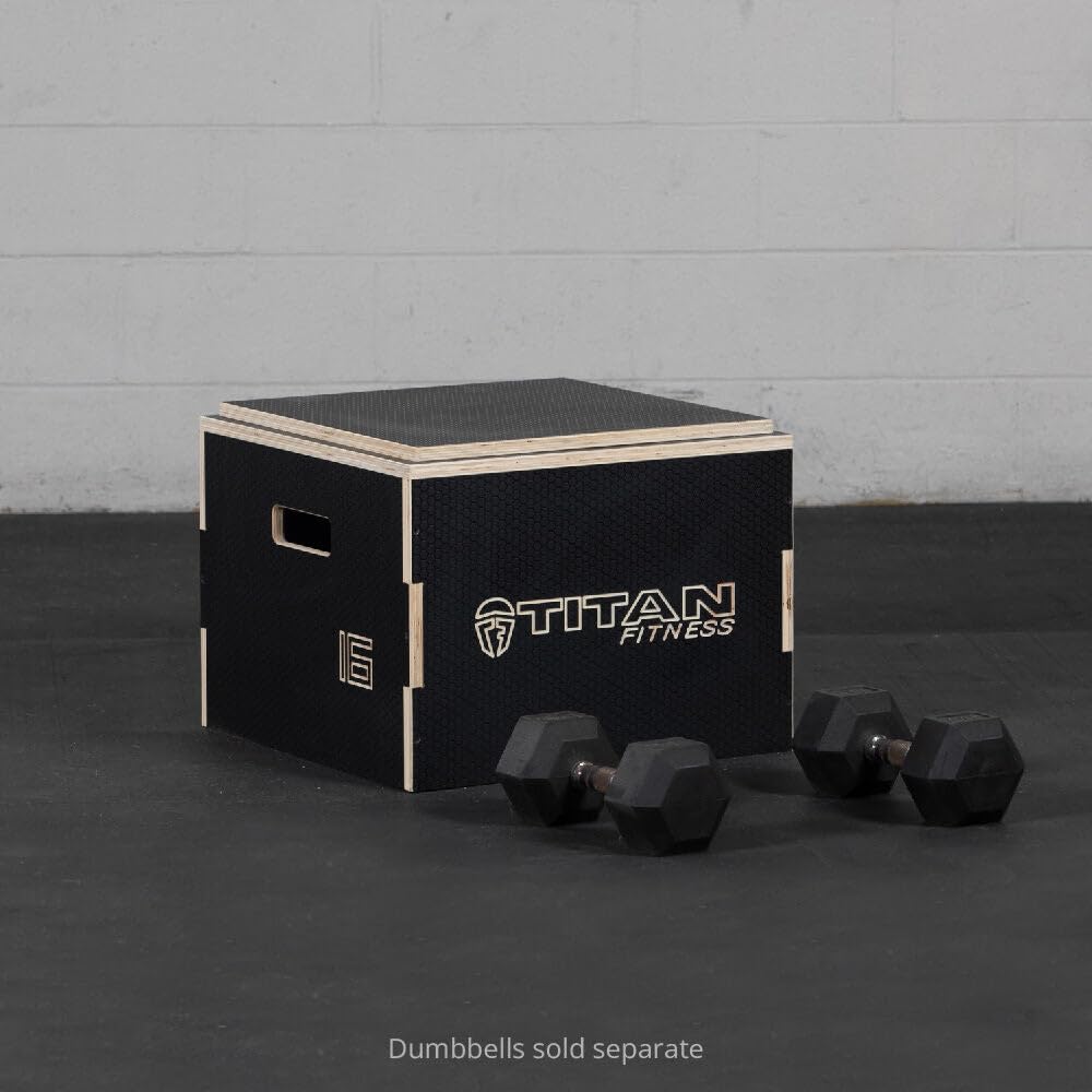 Titan Fitness 16in Anti-Slip Stackable Wooden Plyometric Box, Pro-Duty Plyo Box, Jump Step-Up Box Squat, Home Garage Gym Training