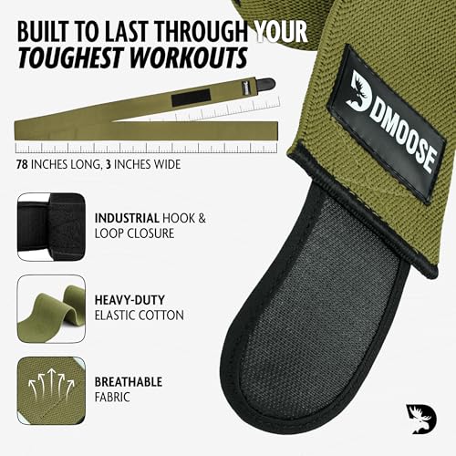 DMoose Knee Straps for Weightlifting - Adjustable Compression Sleeves, Knee Wraps for Pain, Lifting Knee Wraps, Gym Knee Wraps for Bodybuilding and Deadlifting - Military Green (Pair)