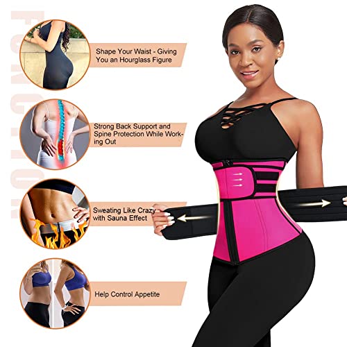 Wonder-Beauty Waist Trainer for Women Plus Size Two Belts Neoprene Workout Corset Waist Trainer Cincher Trimmer Sauna Belt with Zipper