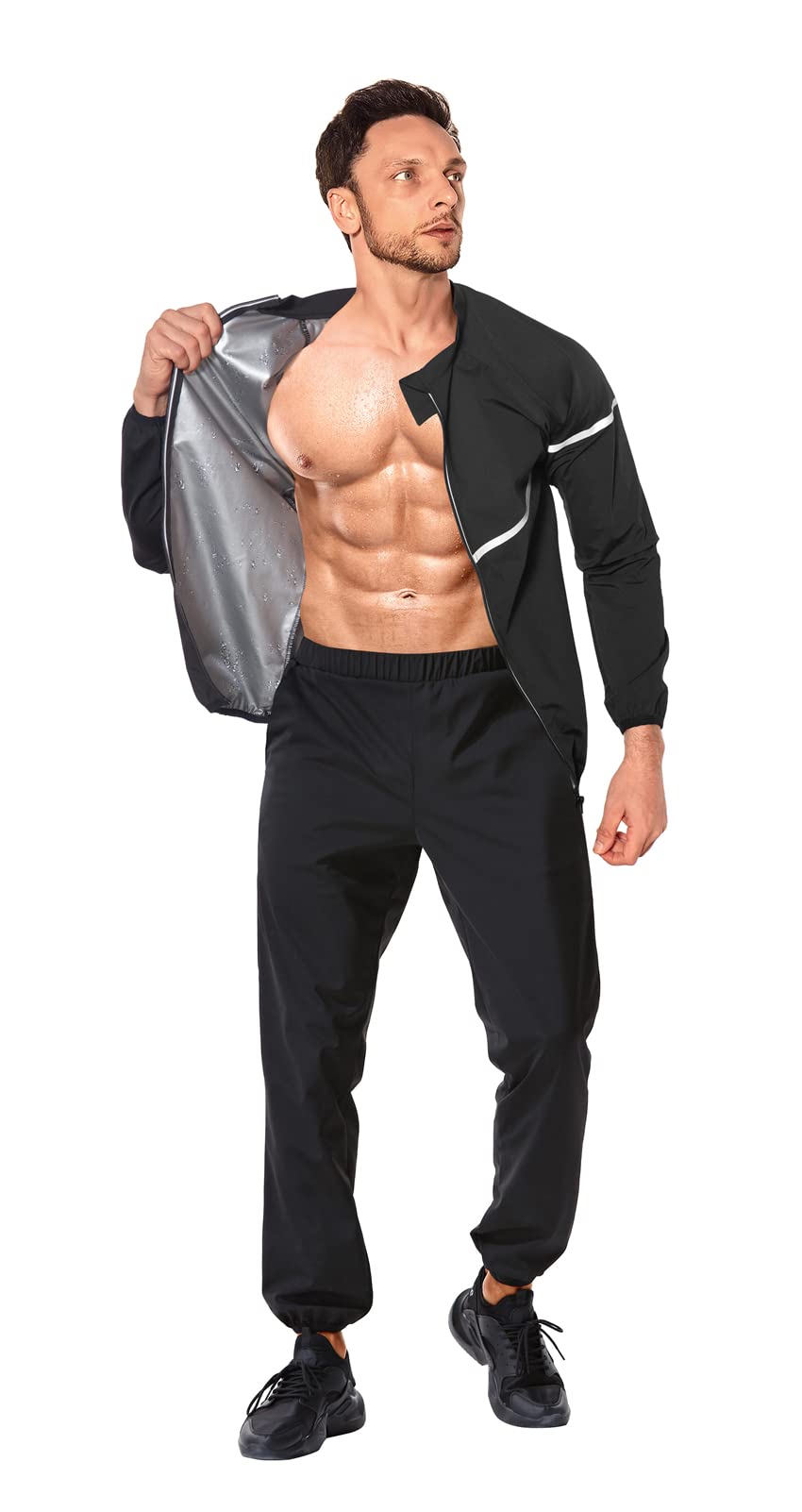 NINGMI Sauna Suit for Men Sweat - Long Sleeve Shirt Jacket Workout Body Shaper Zipper Top Slimming Fitness Trainer Gym