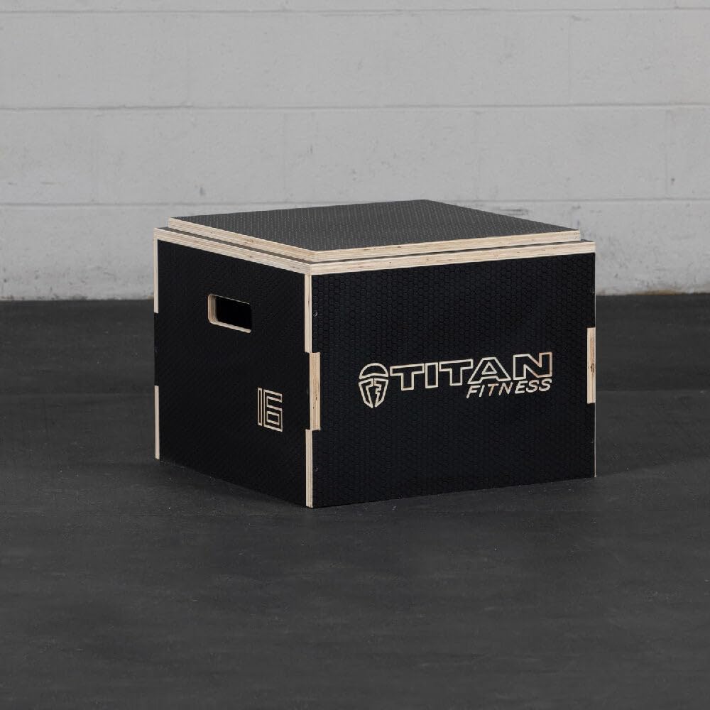 Titan Fitness 16in Anti-Slip Stackable Wooden Plyometric Box, Pro-Duty Plyo Box, Jump Step-Up Box Squat, Home Garage Gym Training