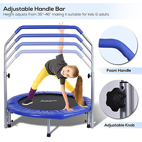 SereneLife 36"/40" Portable & Foldable Trampoline in-Home Mini Rebounder with Adjustable Handrail for Indoor and Outdoor Workout Use, Fitness Body Exercise, Round Jumping Cardio, Safe for Kids/Adults