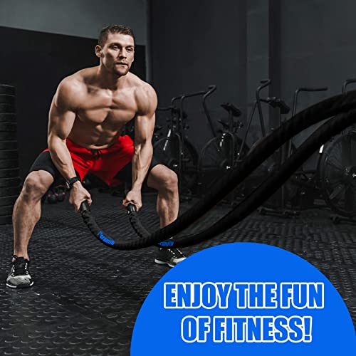 Perantlb 100% Poly Dacron Heavy Battle Rope - 1.5", 30' 40' 50' Lengths - Upgraded Durable Protective Sleeve - Gym Muscle Toning Metabolic Workout Fitness - Anchor Strap Kit Included (1.5" x 30 ft)