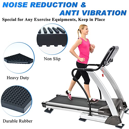 BXI Exercise Equipment Mat - 4 x 4 x 0.8 Inches 4 Pcs Non Slip Noise Reduction Anti Vibration Treadmill Stationary Bike Mats, Heavy Duty Thick Steel Embedded Rubber Pad for Hardwood Floors & Carpet