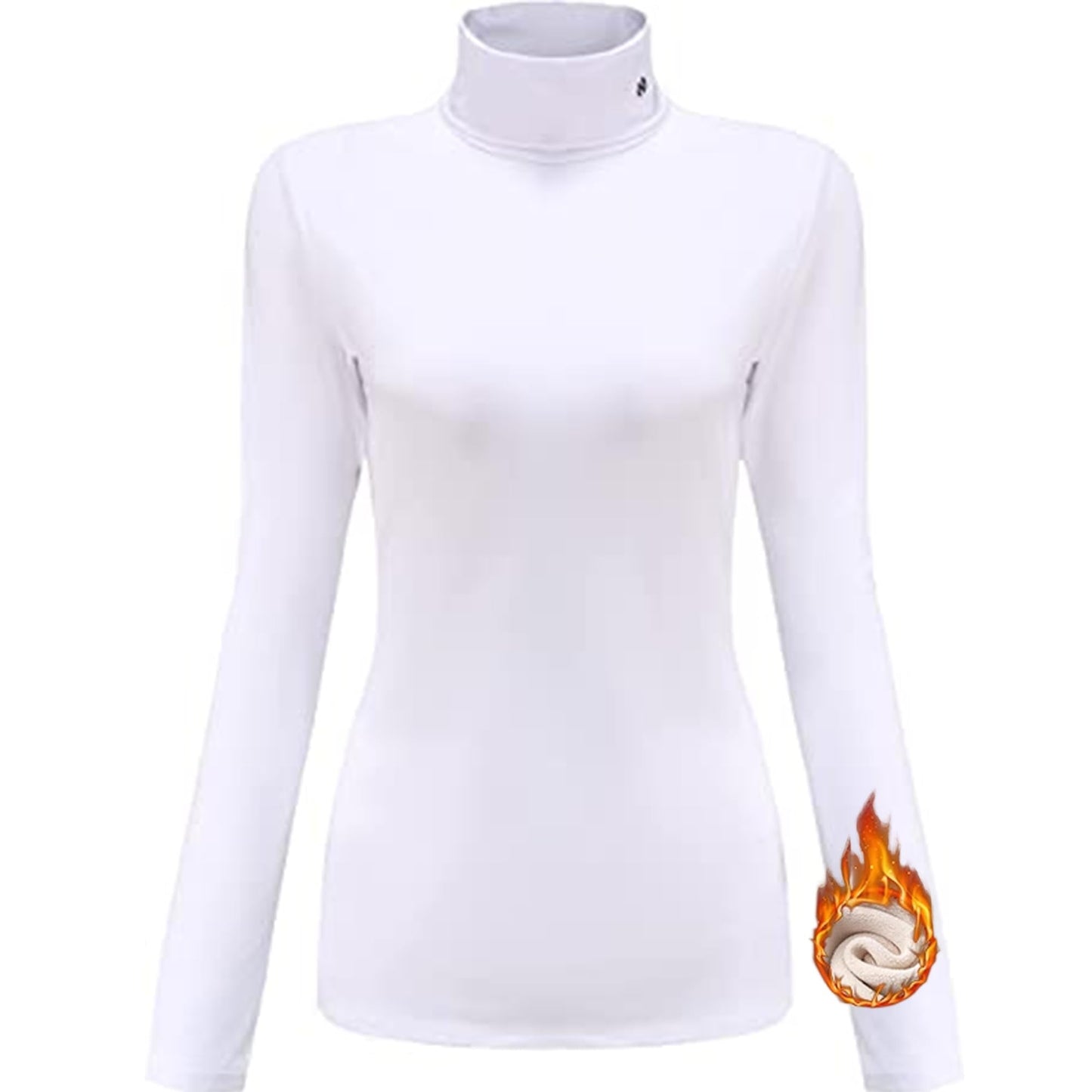 SSLR White Turtleneck Women Thermal Shirts Turtle Neck Long Sleeve Fleece Lined Winter Slim Fitted Mock Neck Base Layer (Medium, White)