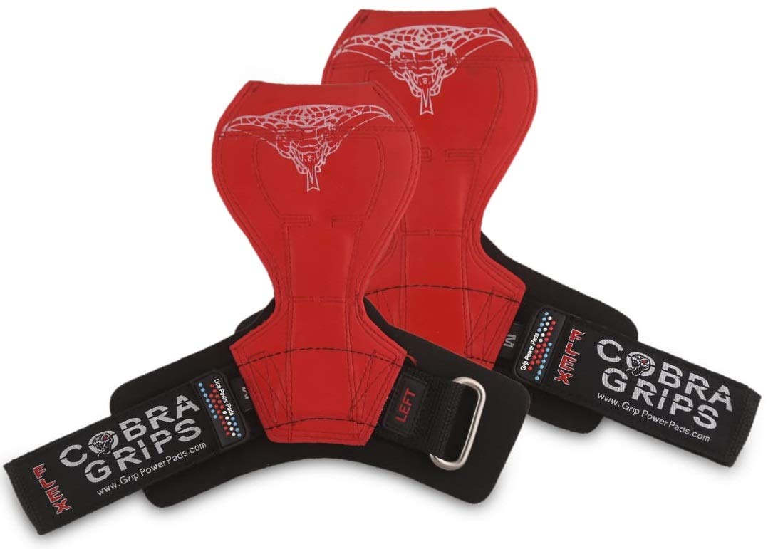 2018 Cobra Grips Flex Model Weight Lifting Gloves Heavy Duty Straps Alternative Power Lifting Hooks Best for Deadlifts with Padded Wrist Wrap Support Bodybuilding (Large, Red Rubber)
