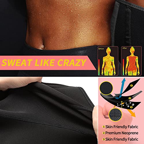 KIWI RATA Neoprene Sauna Waist Trainer Corset Sweat Belt with 2 Straps for Women Double Compression Workout Cincher Back Support Fajas,#2 Zipper Black,Small