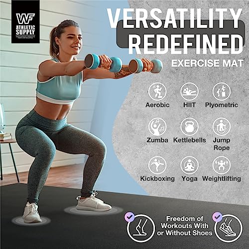 WF Athletic Supply Premium Large Exercise Floor Mats, 6' X 4' X 7 MM, Workout Mats for Home Gym Thick, Heavy-Duty Floor Mat for Gym, Cardio, Weightlifting, Exercise Equipment, Shoe-Friendly, Black