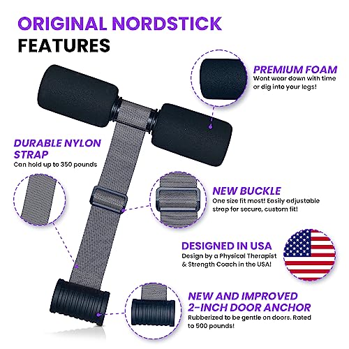 NordStick Nordic Hamstring Curl Strap The Original Hamstring Curl Exercise for Home and Travel - 5 Second Set Up for Nordic Curl, Sit Ups, Abs, Core Strength Training - 350 pounds - Black/Grey