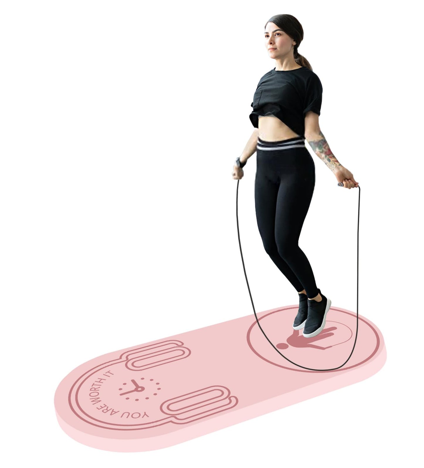 LERYG 8/20/30mm Jump Rope Mat Fitness Exercise Mat Durable, Non-Slip, Workout Mats with Jump Rope & Carrying Bag for Home Gym Flooring in Pink(55"x 24")