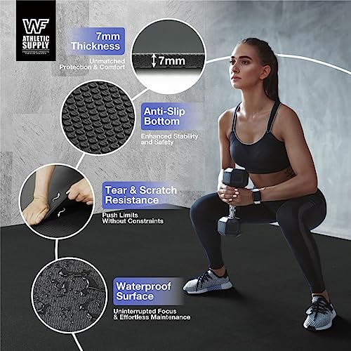 WF Athletic Supply Premium Large Exercise Floor Mats, 6' X 4' X 7 MM, Workout Mats for Home Gym Thick, Heavy-Duty Floor Mat for Gym, Cardio, Weightlifting, Exercise Equipment, Shoe-Friendly, Black