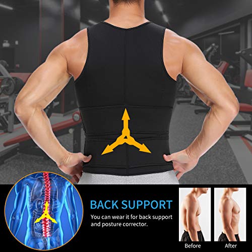 SHAPERIN Men Neoprene Sauna Zipper Waist Trainer Vest Tank Top Trimmer Body Shaper