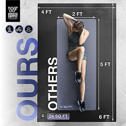 WF Athletic Supply Premium Large Exercise Floor Mats, 6' X 4' X 7 MM, Workout Mats for Home Gym Thick, Heavy-Duty Floor Mat for Gym, Cardio, Weightlifting, Exercise Equipment, Shoe-Friendly, Black