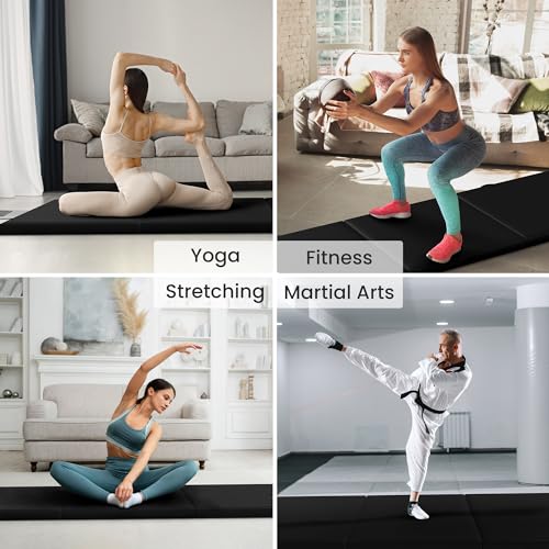 Signature Fitness 2" Thick Three Folds Folding Exercise Mat with Carrying Handles for MMA, Gymnastics and Home Gym Protective Flooring, Multiple