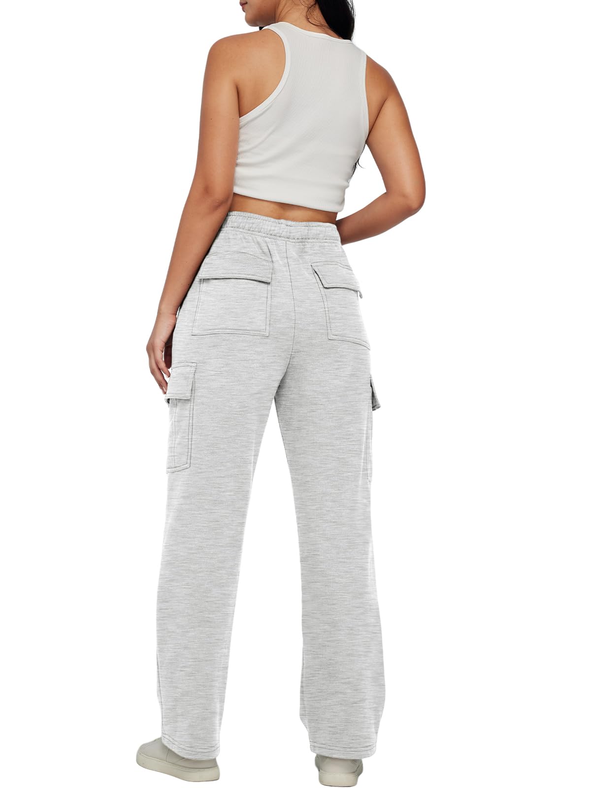 Trendy Queen Womens Cargo Sweatpants Wide Leg Baggy Fleece High Waisted Sweats Pants Winter Clothes with Pockets Grey M