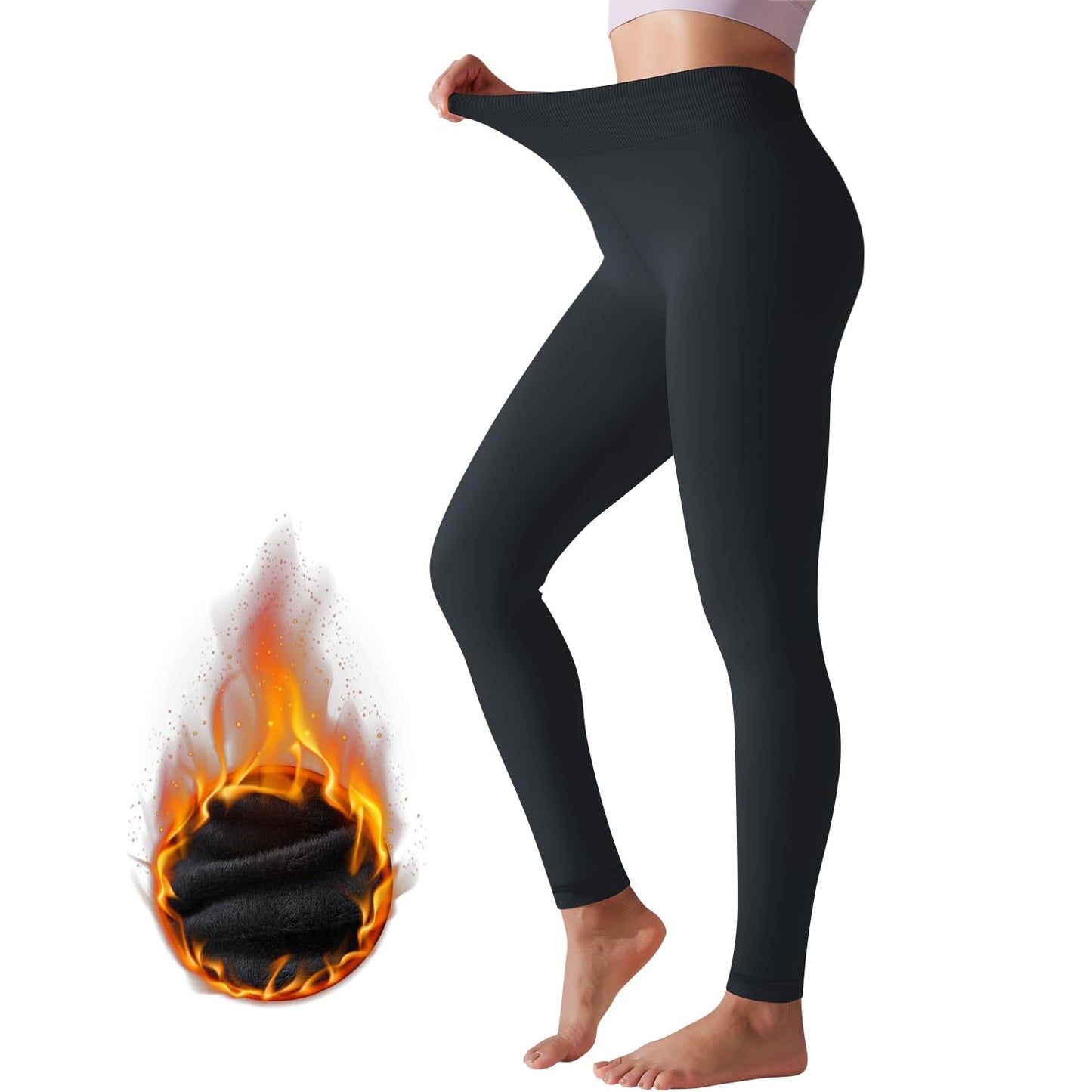 Iserkafe Fleece Lined Tights Women Winter Warm Thick Tights Thermal Velvet Pants Tummy Control Soft Stretchy Black,Footless