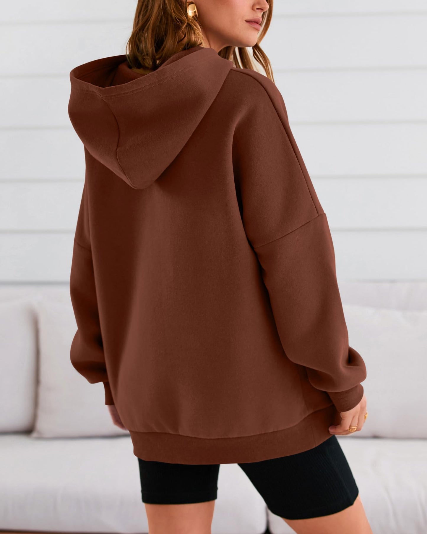 BTFBM Womens Fall Fashion 2024 Oversized Sweatshirt Hoodie Long Sleeve Fleece Pullover Holiday Tops Winter Clothes(Solid Dark Coffee, Small)