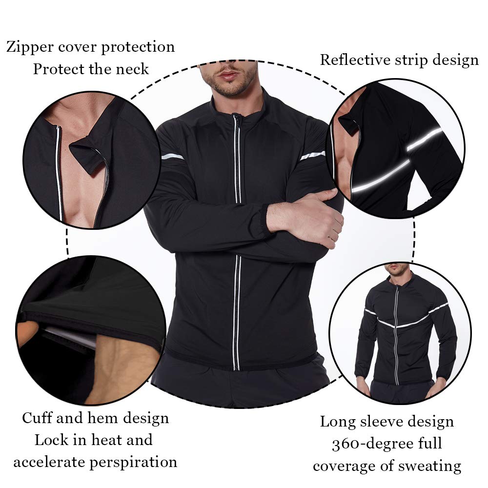 NINGMI Sauna Suit for Men Sweat - Long Sleeve Shirt Jacket Workout Body Shaper Zipper Top Slimming Fitness Trainer Gym