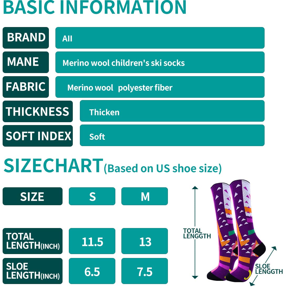 AII Knee High Ski Socks Boys Girls Kids,Snowboard Socks for Skiing Outdoor Cold Weather(2 pairs) (Pink+sky blue+Rose red, Small)