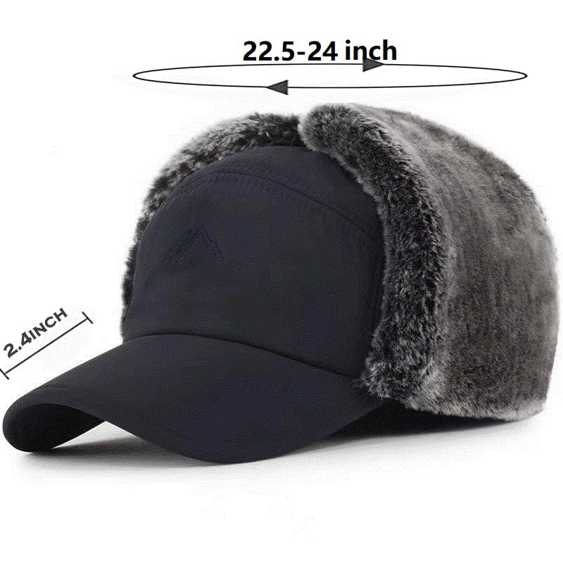 Mens Winter Windproof Warm Hat with Ear Flap,Black Cold Weather Skiing Hunting Fishing Gifts Trapper Hats for Men Women