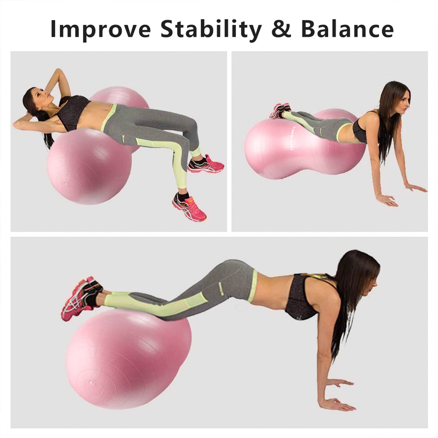INPANY Peanut Ball - Anti Burst Exercise Ball for Labor Birthing, Physical Therapy for Kids, Core Strength, Home & Gym Fintness (Include Pump) Pink