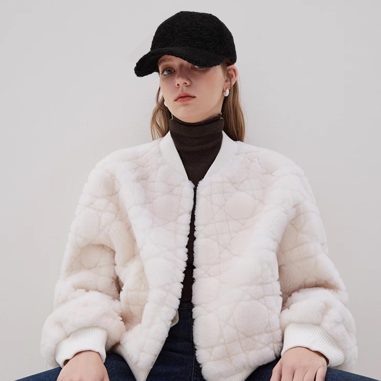 MGBPEI 2Pack Women's Winter Baseball Cap Adjustable Solid Color Lamb Wool Warm Baseball Cap Unisex Unconstructed Plain Cap