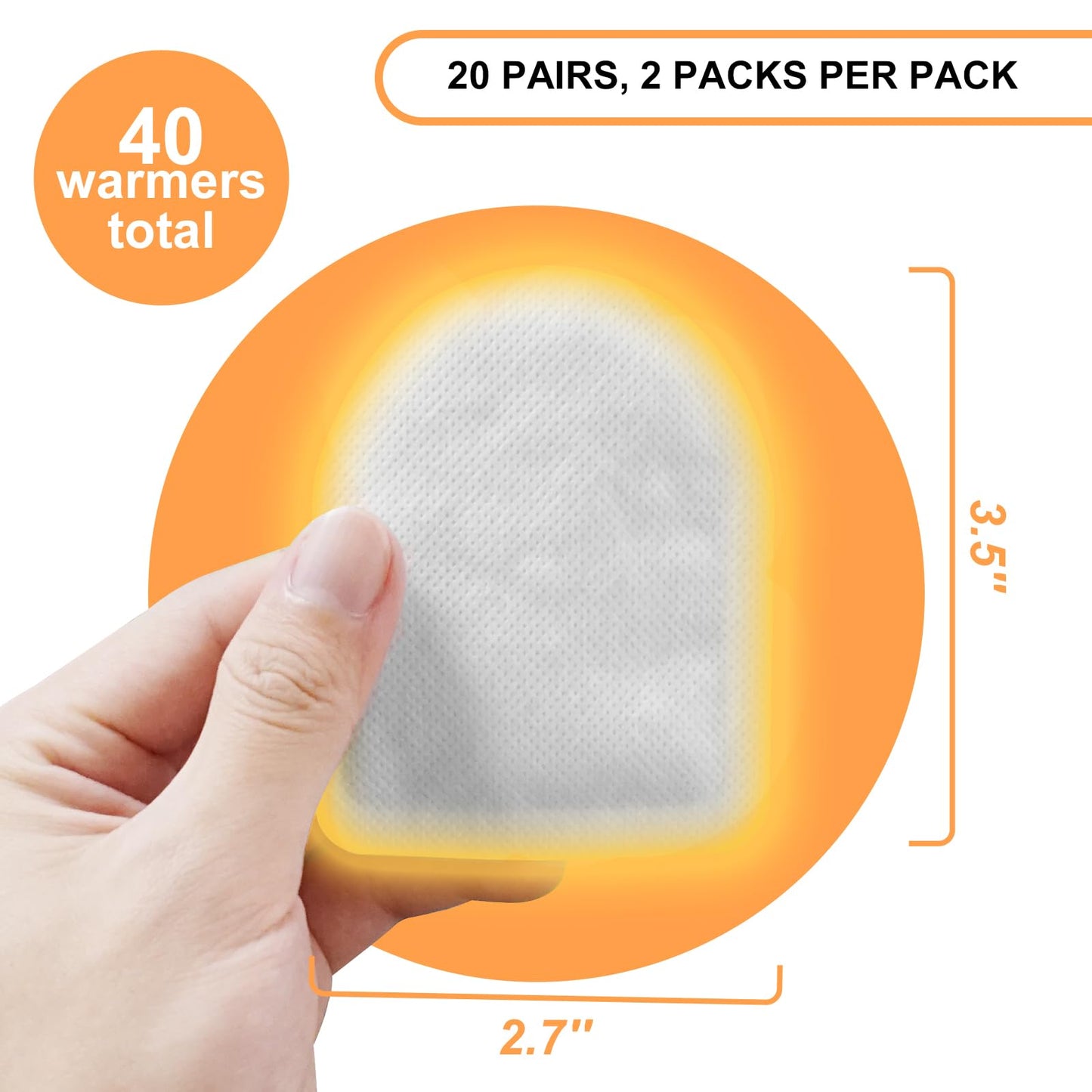 WORLD-BIO Toe Warmers Adhesive - Long Lasting Safe Natural Odorless Air Activated Warmers Up to 8 Hours of Heat - Disposable Toe Warmers Hot Hands Feet 20 Pairs - Mini Patch Keep Warm in Chill Winter