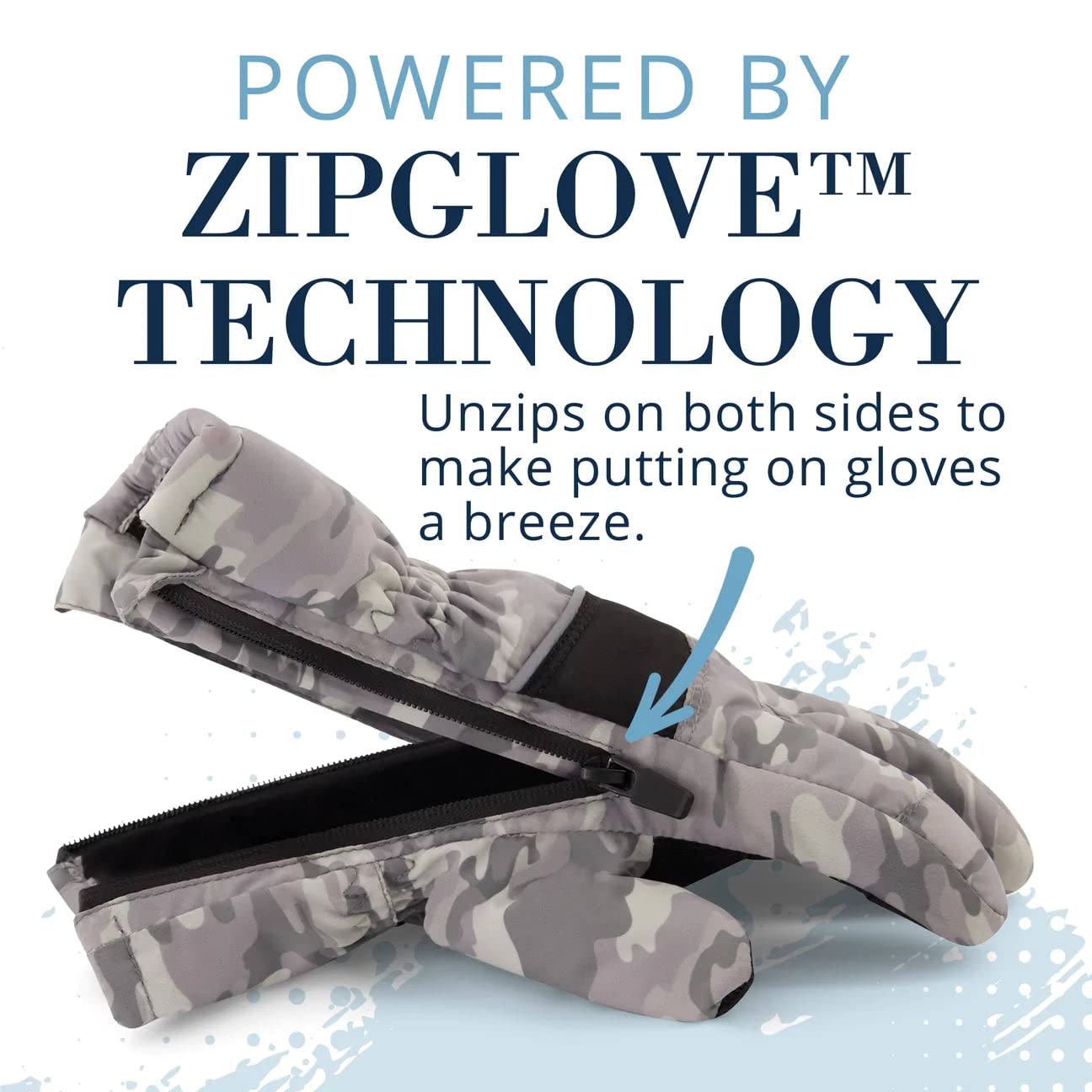 Andy & Evan Kids' Waterproof Snow Gloves Winter Gloves Side Zippers Touchscreen Ski Snowboard Sledding w/Warm Fleece Palms, Camo, Size 11-12