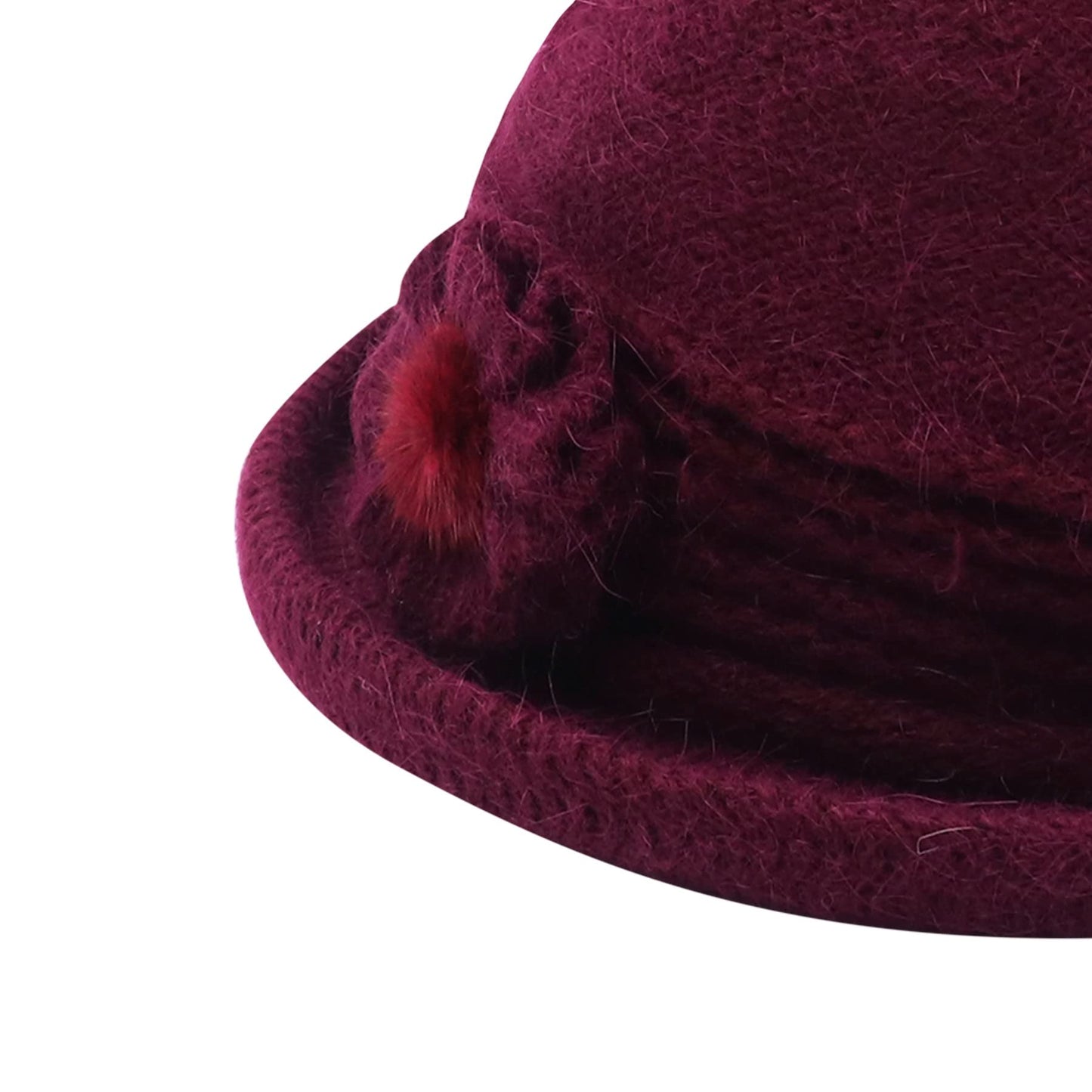 Women Winter Warm Knitted Cloche Hat Vintage Church Bucket Hat with Flower Accent