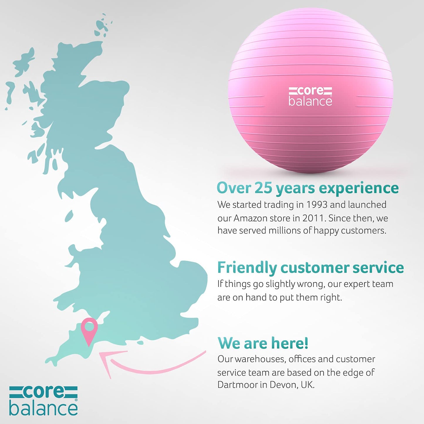 Core Balance Exercise Ball for Workouts, Anti-Burst and Slip Resistant, Swiss Yoga Ball for Pregnancy, Stability, Fitness and Physical Therapy, 4 Sizes, with Pump (25" / 65cm Pink)