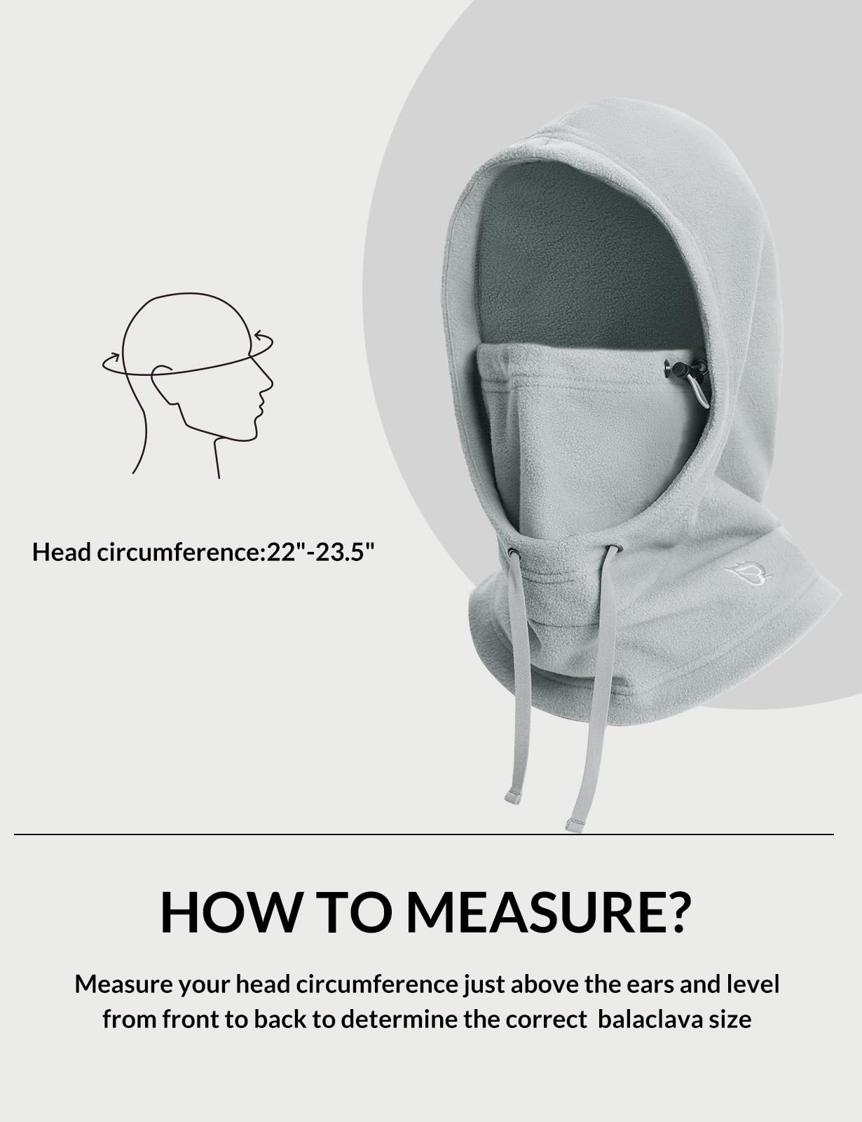 BALEAF Fleece Balaclava Face Mask,Thermal Ski Mask for Men and Women,Winter Hats Face Cover Cold Weather Gear Grey-Regular Fit