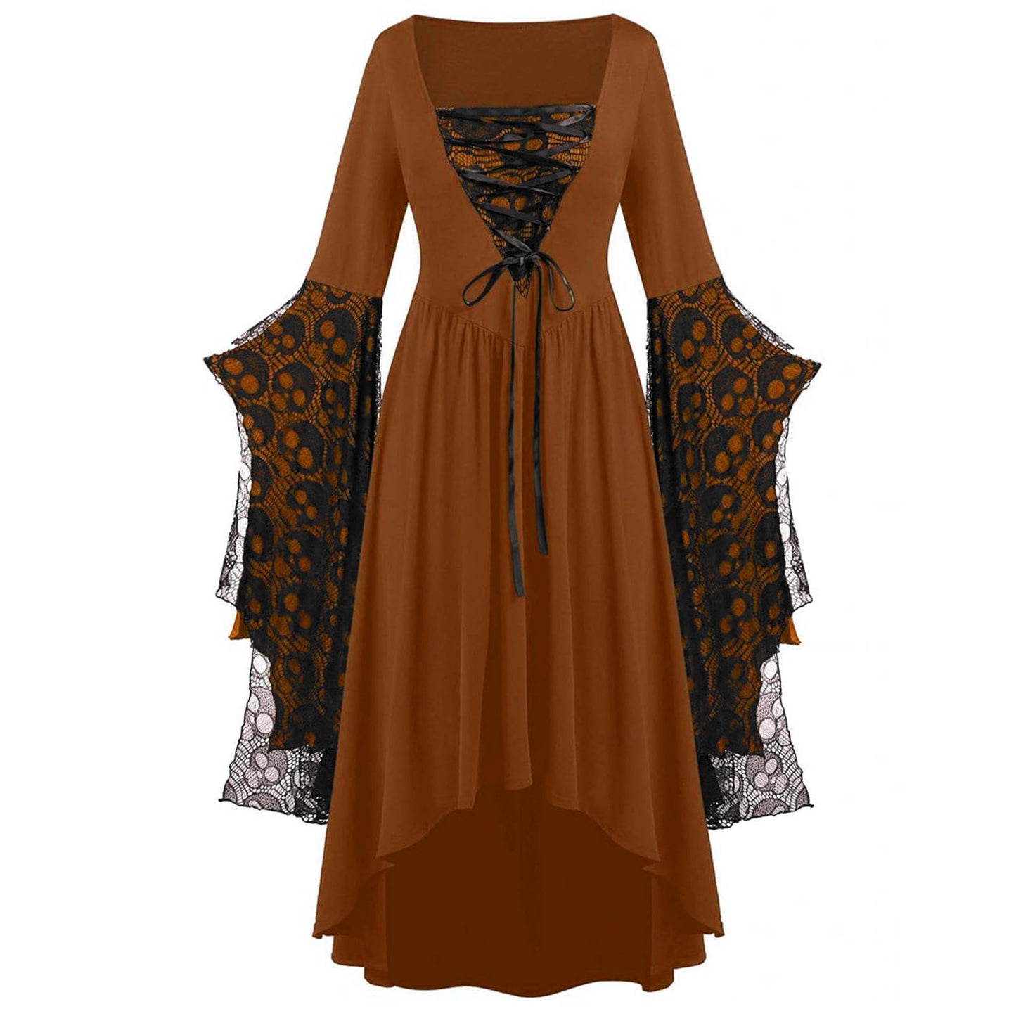Rkwins Renaissance Dress for Women Gothic Vampire Dress Scary Print Maxi Dress Plus Size Witch Dress Medieval Corset Dress