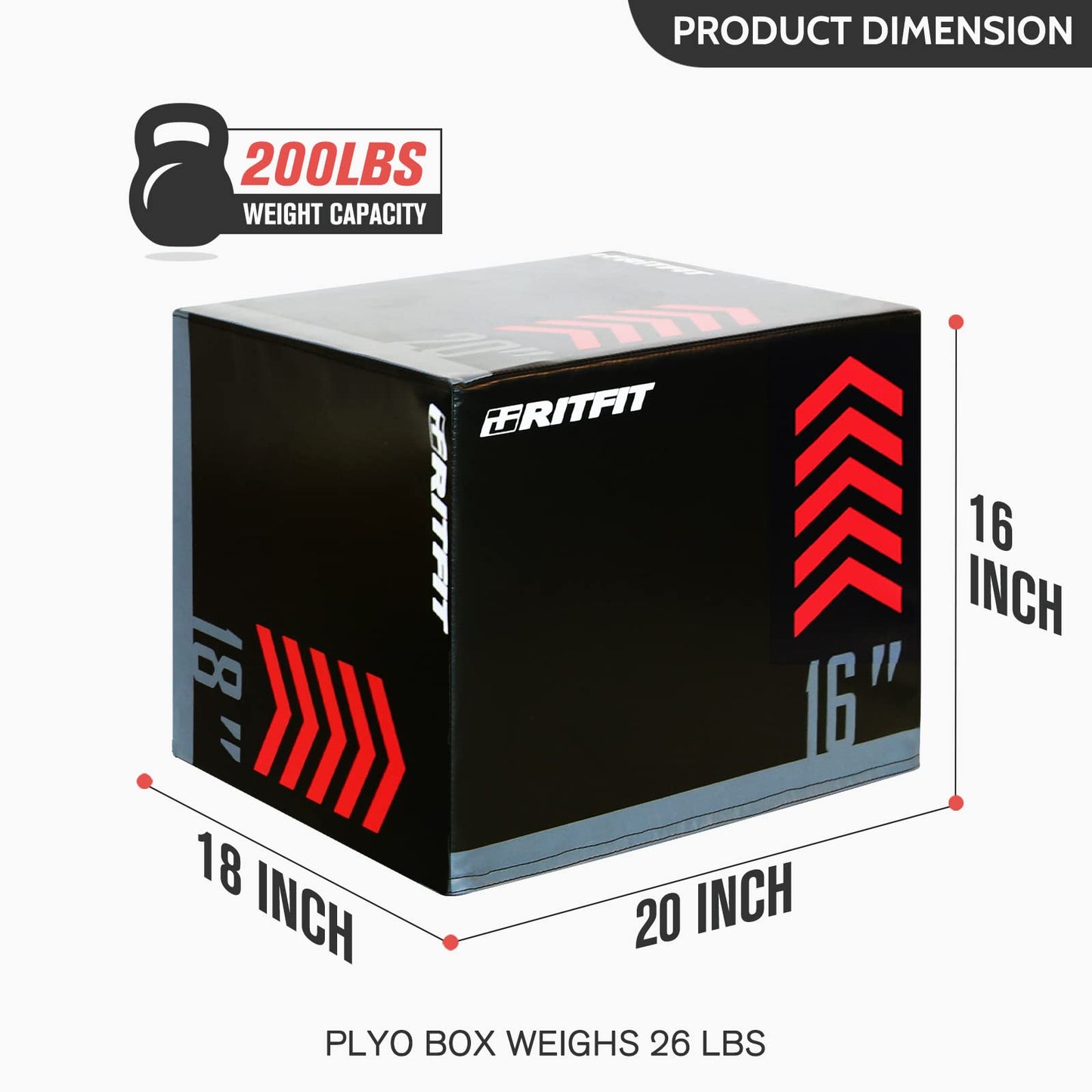 RitFit 3 in 1 Extra Firm Soft Plyo Box 300lb Weight Capacity 24”x 20”x 16”-B Small