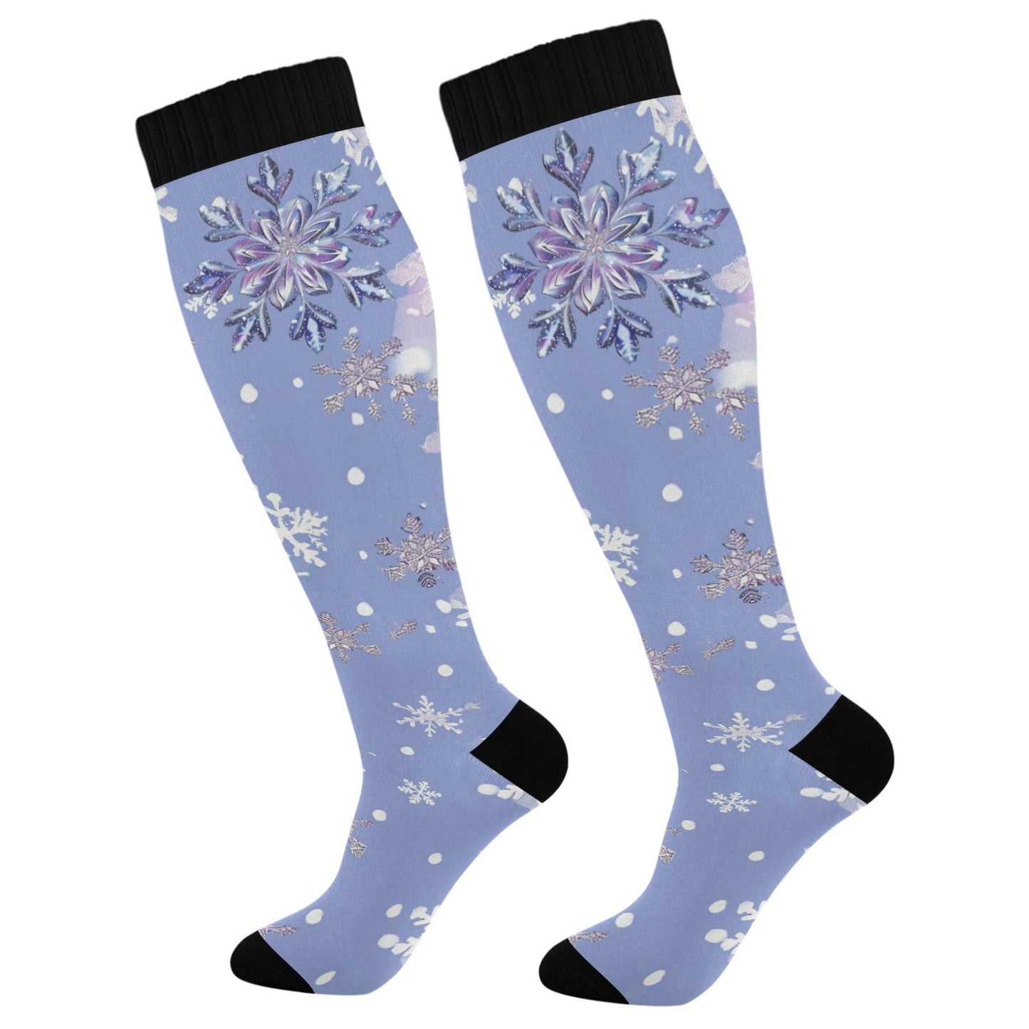 Purple Snowflake Compression Socks for Women and Men Circulation Winter Long Socks for Athletic Running 1