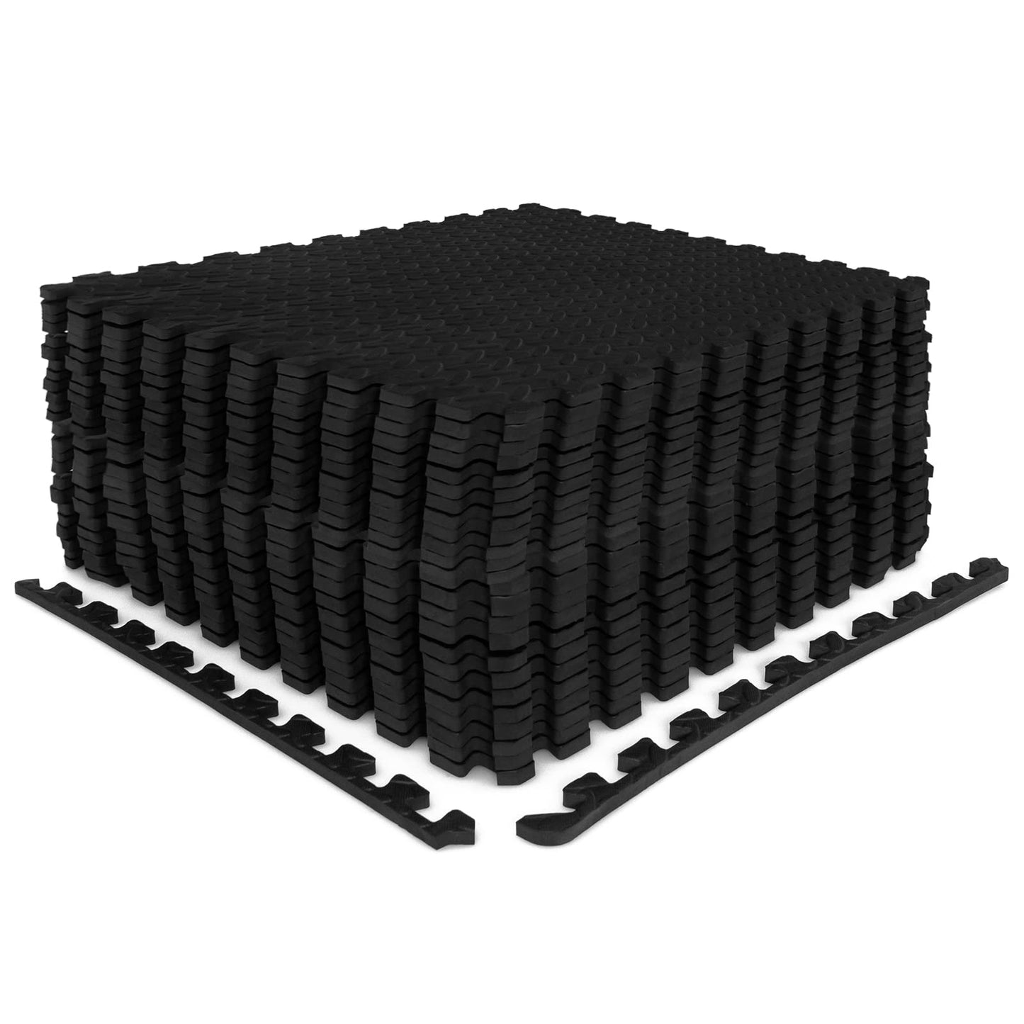 Tangkula 24 Tiles Exercise Flooring Mats with Border, Non-Slip EVA Foam Protective Mats, Elastic Puzzle Play Mats, 1/2" Interlocking Floor Mats for Home Gym, Fitness Room, Workshop Equipment(Black)