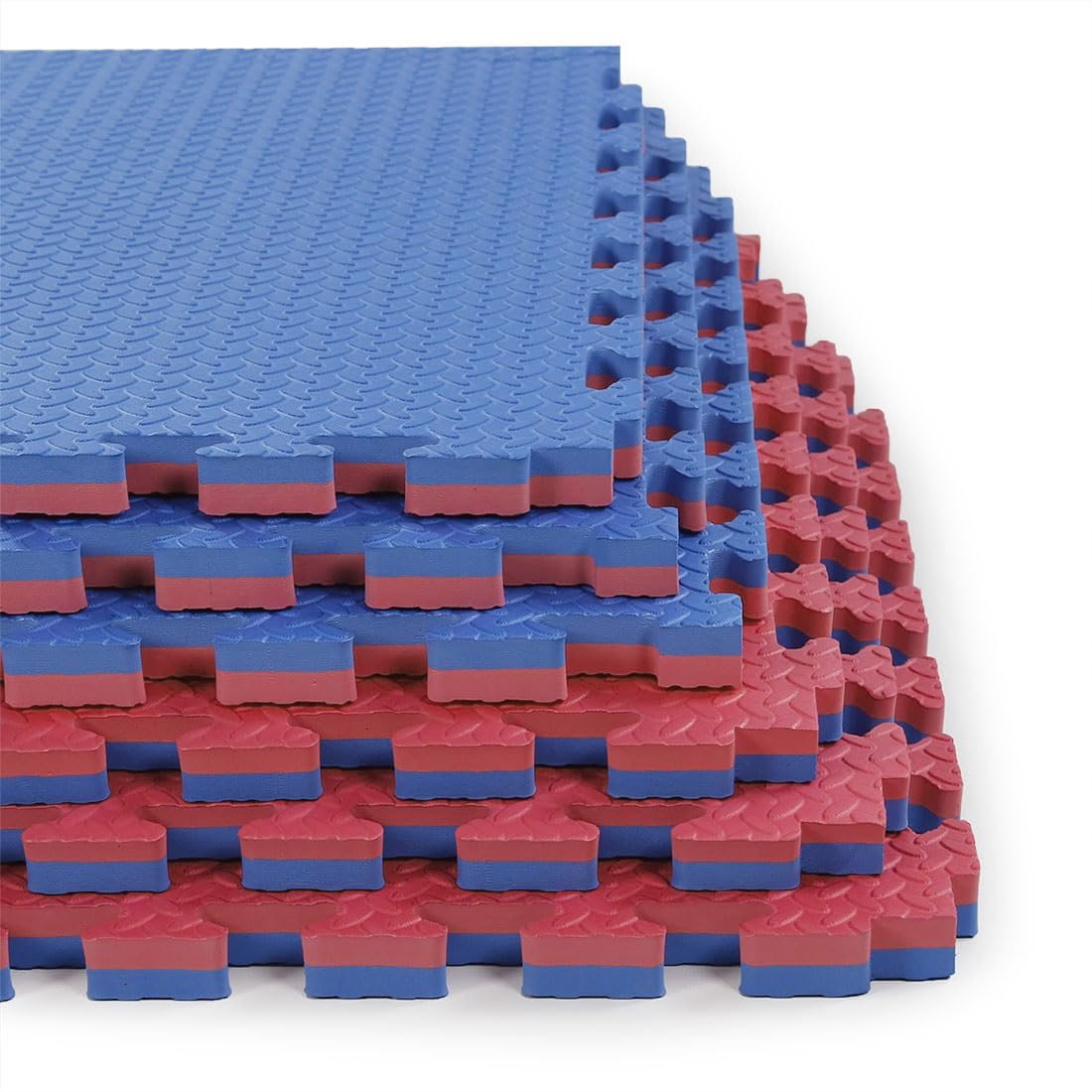 Xspec 1" Extra Thick 48 sq ft Reversible EVA Gym Foam Floor Mat Tiles (24" x 24"), Steel Pattern, 12 pcs, Blue & Red