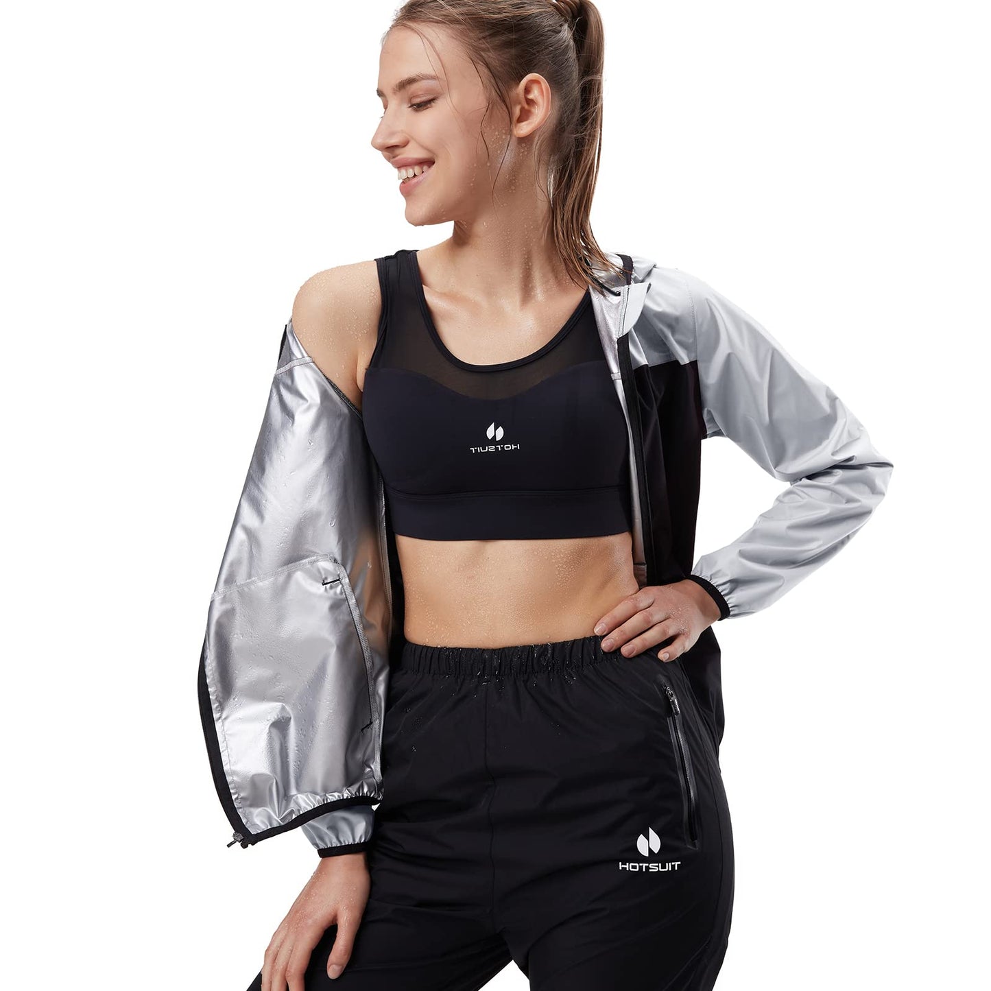 HOTSUIT Sauna Suit for Women Sweat Suits Gym Workout Exercise Sauna Jacket Pant Full Body, S