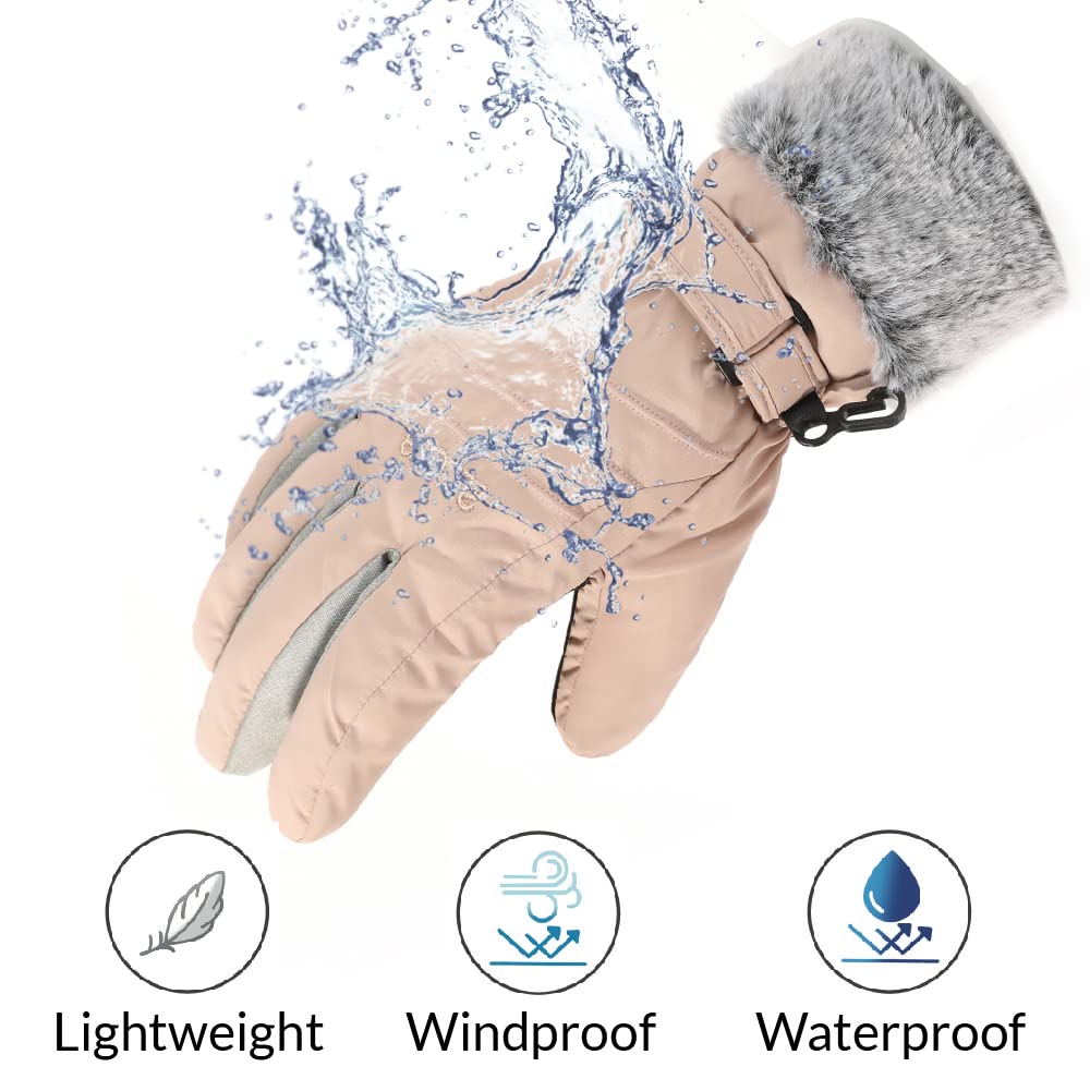 accsa Women Winter Ski Gloves Waterproof & Windproof Snow Gloves for Skiing Anti-Slip Gloves Pink L