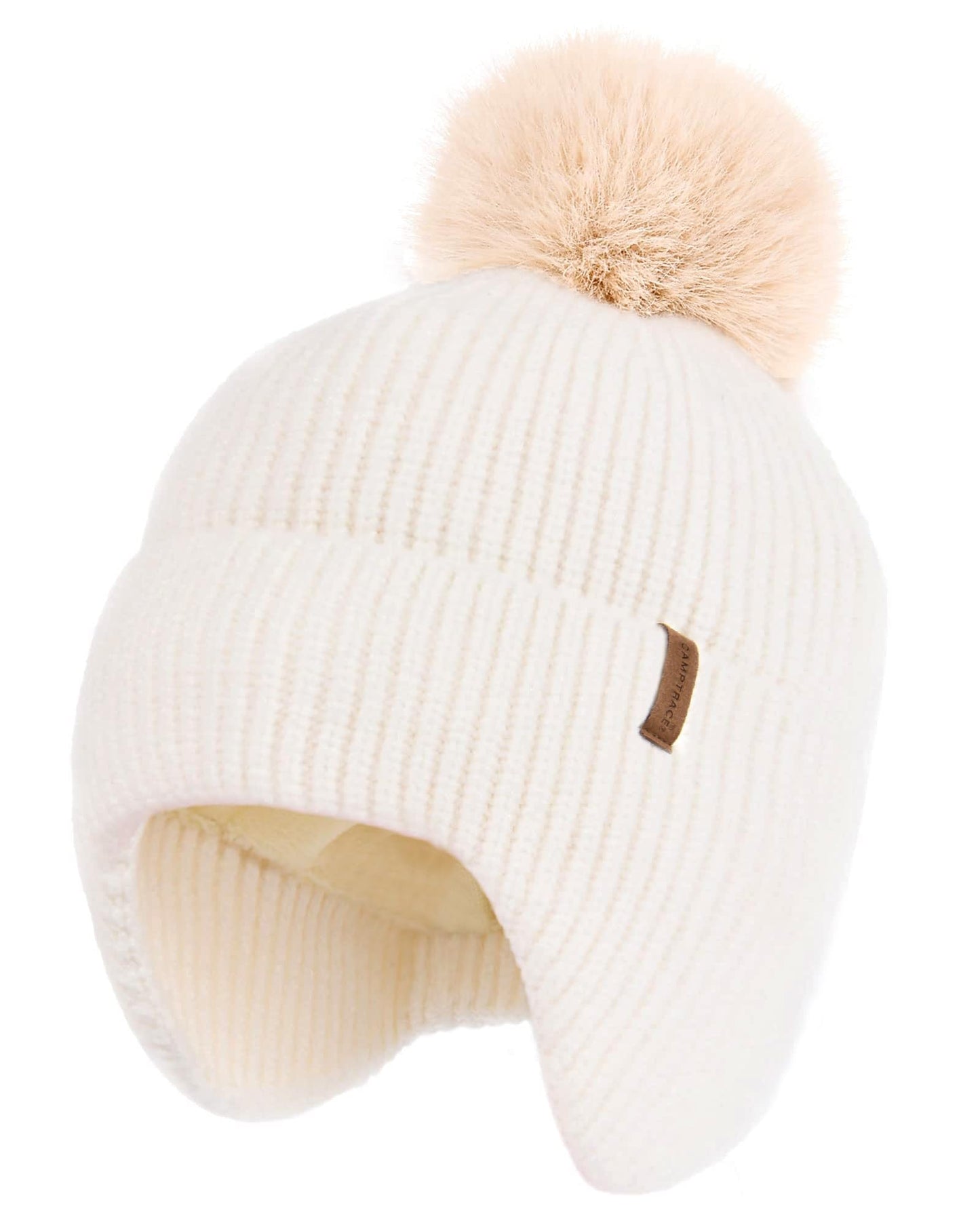 Toddler Baby Winter Hat Warm Fleece Lined Knit Kids Hat with Earflap Infant Newborn Pom Pom Beanie Knit Cap Girls Boys