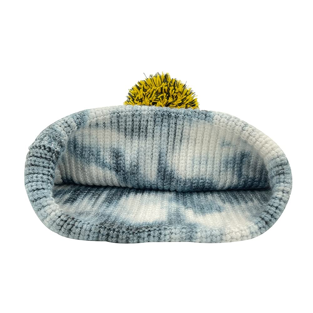 LARTIGUE Womens Tie Dye Knitted Beanie Hat Unisex Knit Skull Cap Soft Winter Warm Hat with Pom Black