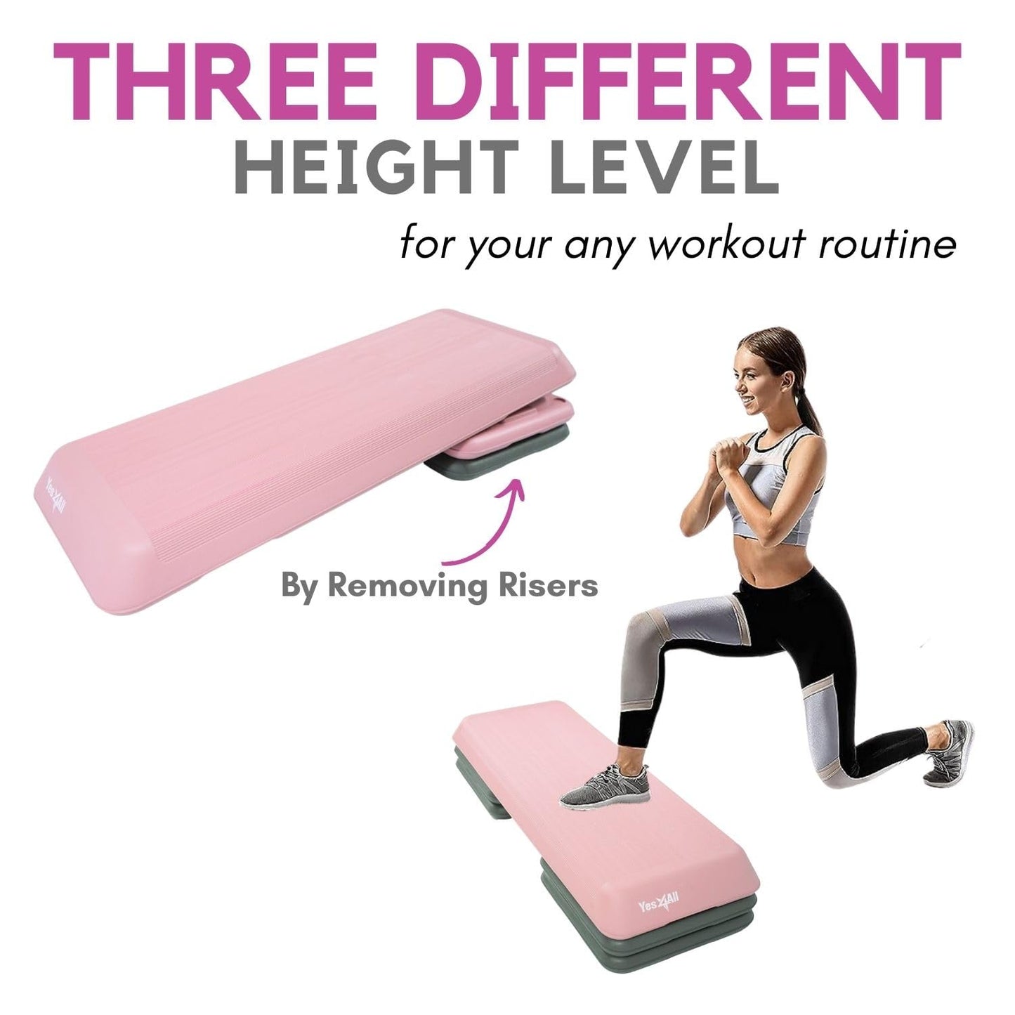 Yes4All Aerobic Stepper Platform Health Club - Pink Grey