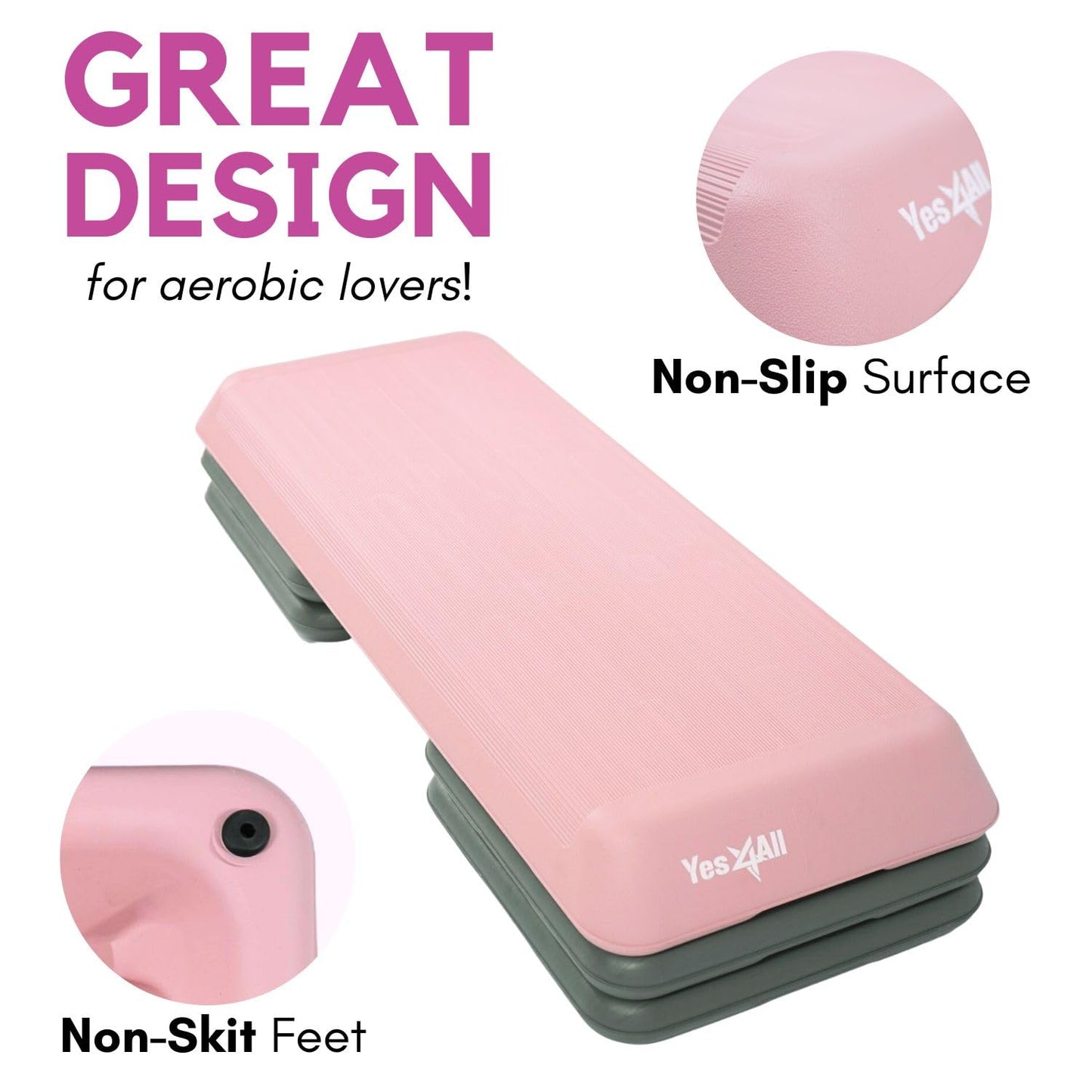 Yes4All Aerobic Stepper Platform Health Club - Pink Grey