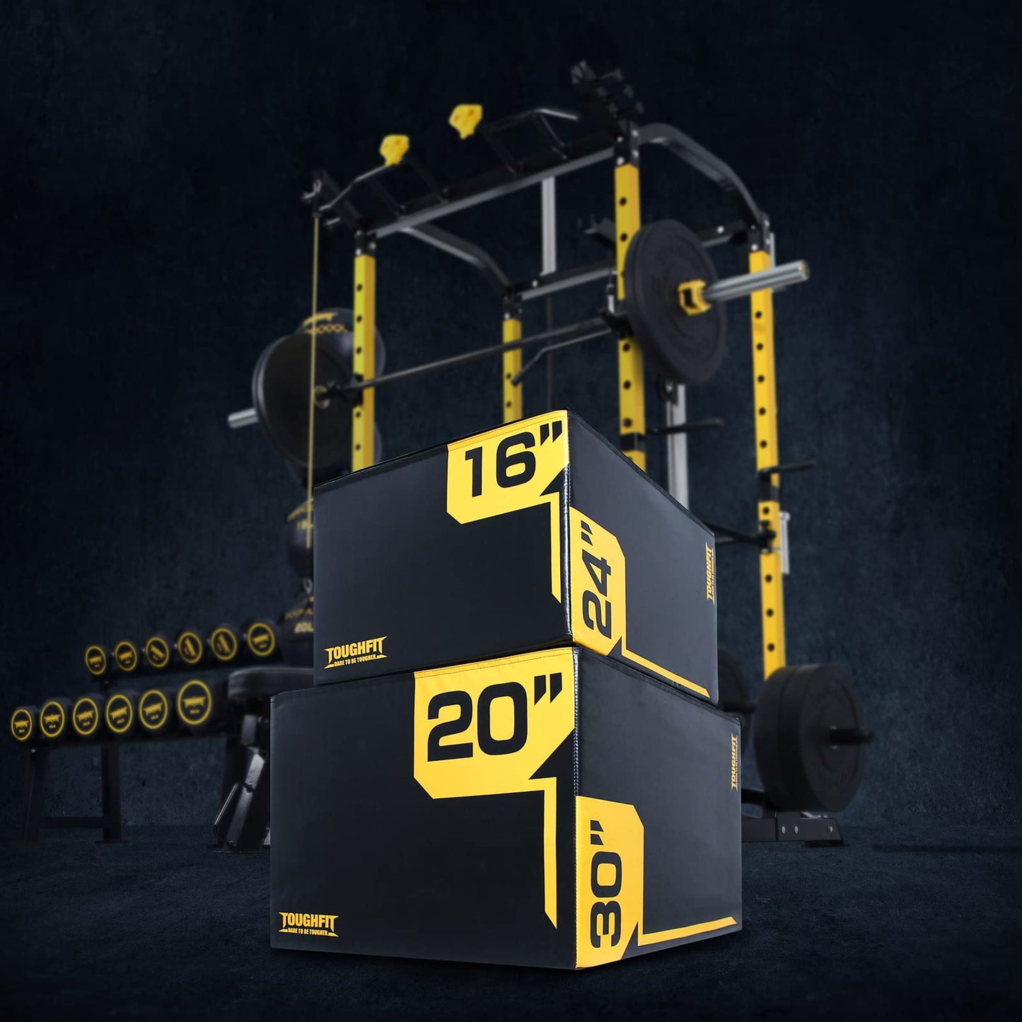 ToughFit Plyo Box - 3 in 1 Foam Plyometric Box - Jump Box for MMA, Crossfit - Adjustment Height Plyometric Jump Box for Home Gym - PVC Cover Platform & High-Density Workout Box (Large - 30"x24"x20")