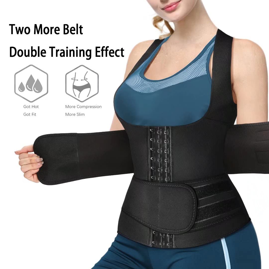 HOPLYNN Neoprene Sauna Sweat Waist Trainer Corset Trimmer Vest for Women, Waist Cincher Body Shaper Black Small 02