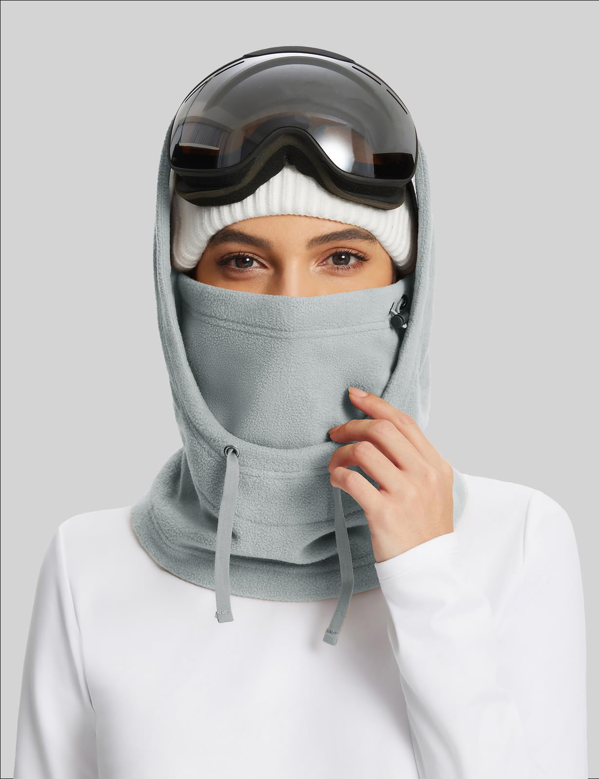 BALEAF Fleece Balaclava Face Mask,Thermal Ski Mask for Men and Women,Winter Hats Face Cover Cold Weather Gear Grey-Regular Fit