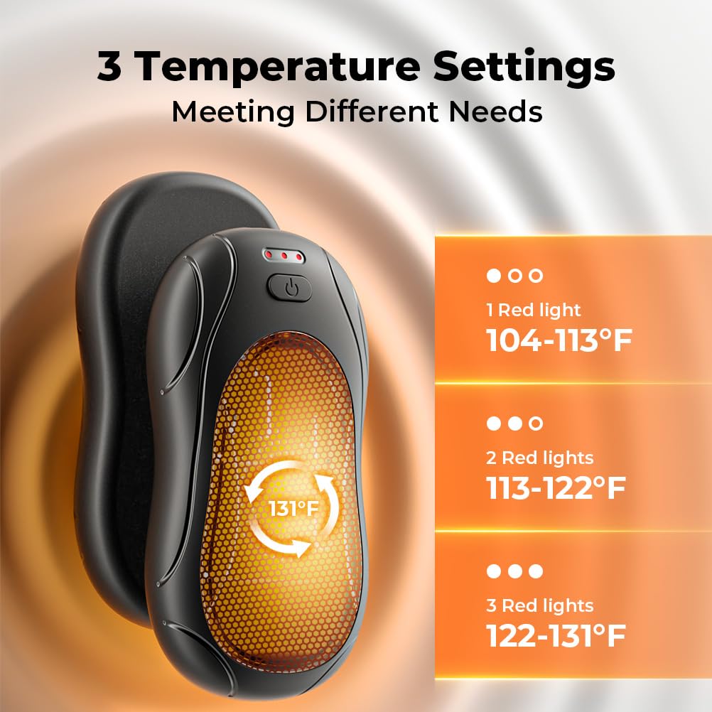 2 in1 Hand Warmers Rechargeable, Up to 131°F Hand Heater, 23 H Use Time Reusable Battery, Portable Pocket Size Electric Hand Warmer for Women Men, Camping, Hunting, Golf, 2 Pack