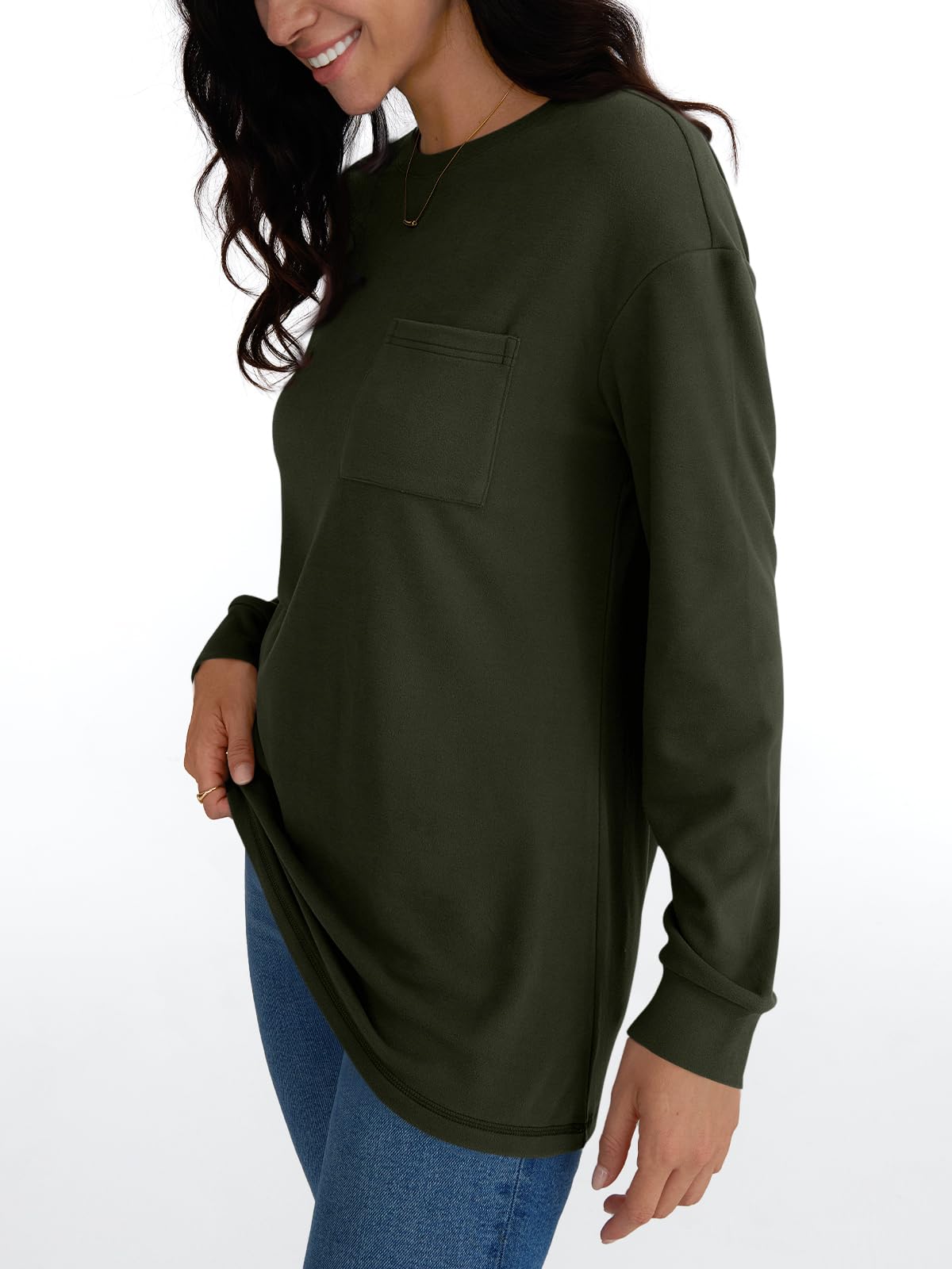 AUTOMET Womens Long Sleeve Tops Loose Fit Fall Cute Thick T Shirts Winter Cruise Outfits Trendy Clothes, ArmyGreen, L