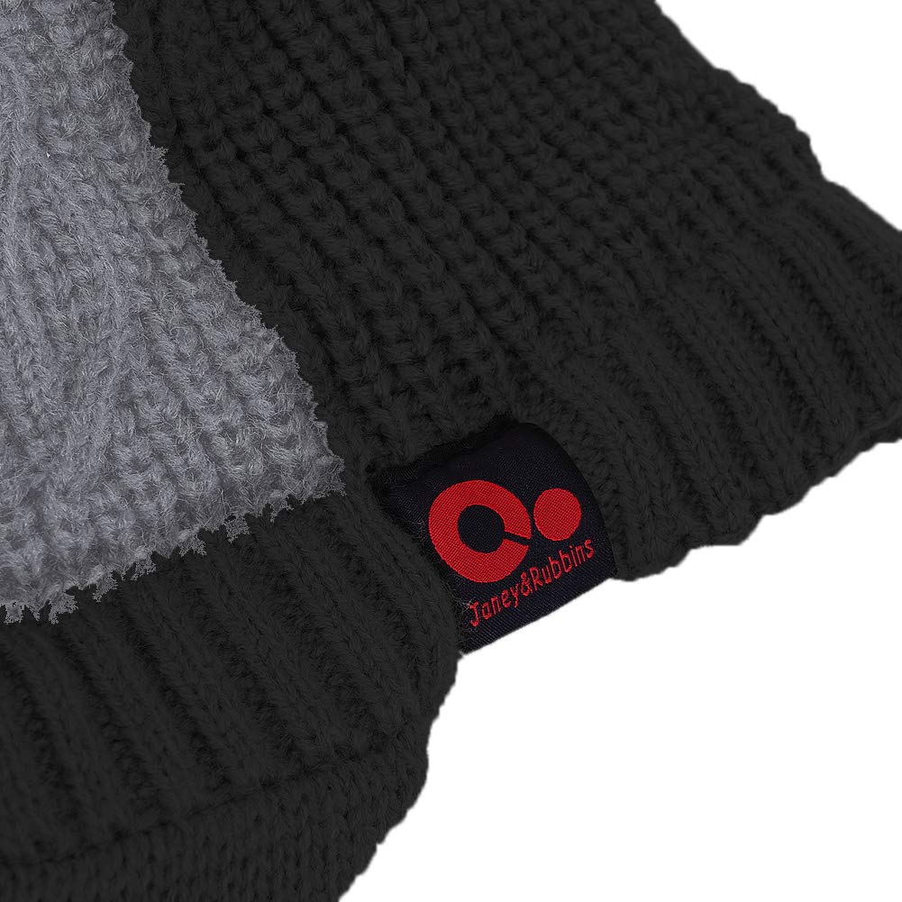 Women's Contrast Patch Visor Beanie Winter Knit Hat with Birim Fleece Lining Baseball Cap (Black), One Size-Medium