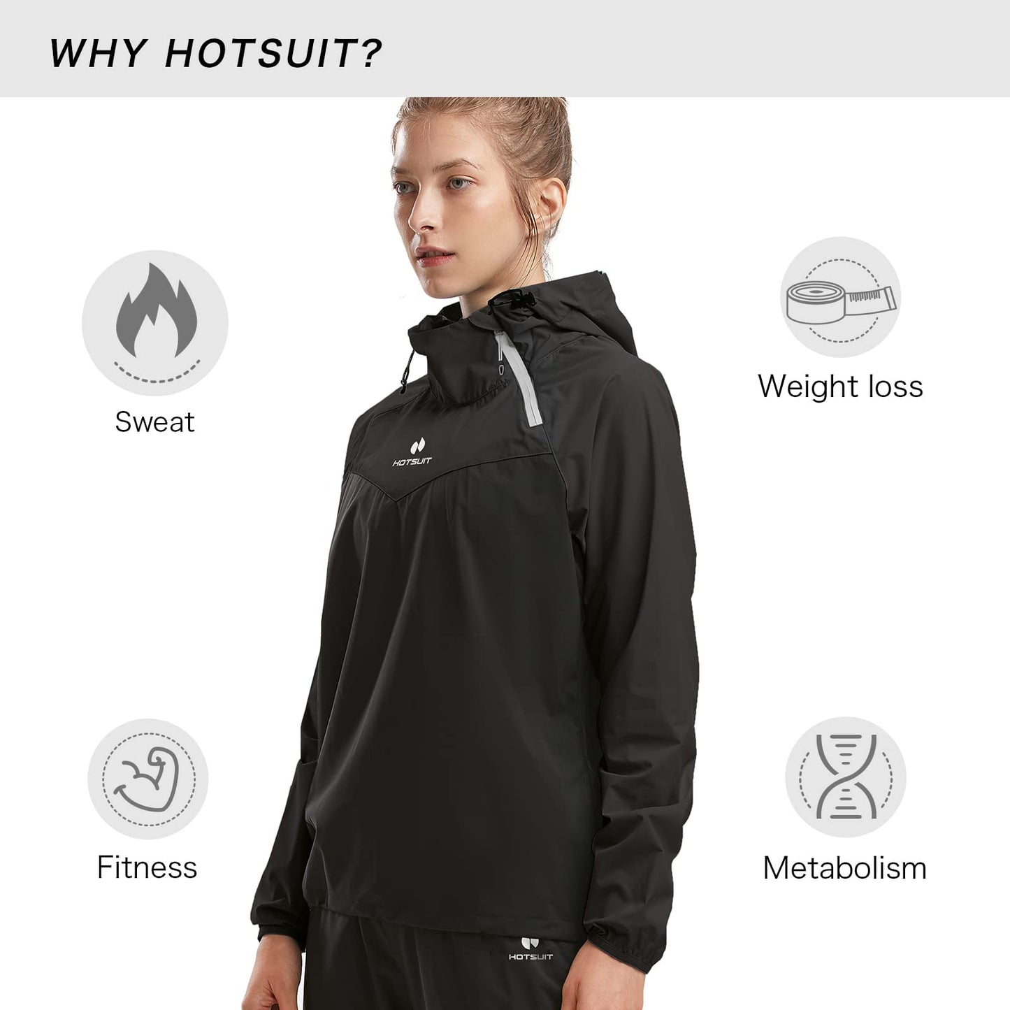 HOTSUIT Sauna Jacket Women Sweat Jacket Weight Loss Workout Gym Exercise Sauna Suit Shirts, Black, M