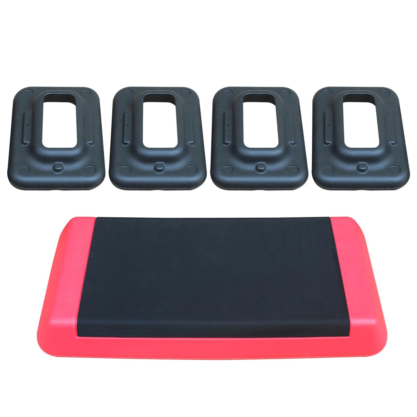 SculPong Aerobic Step Platform Height Adjustable Workout Step 4" - 6" - 8" for Fitness Strength Training with 2 Risers Rose Red